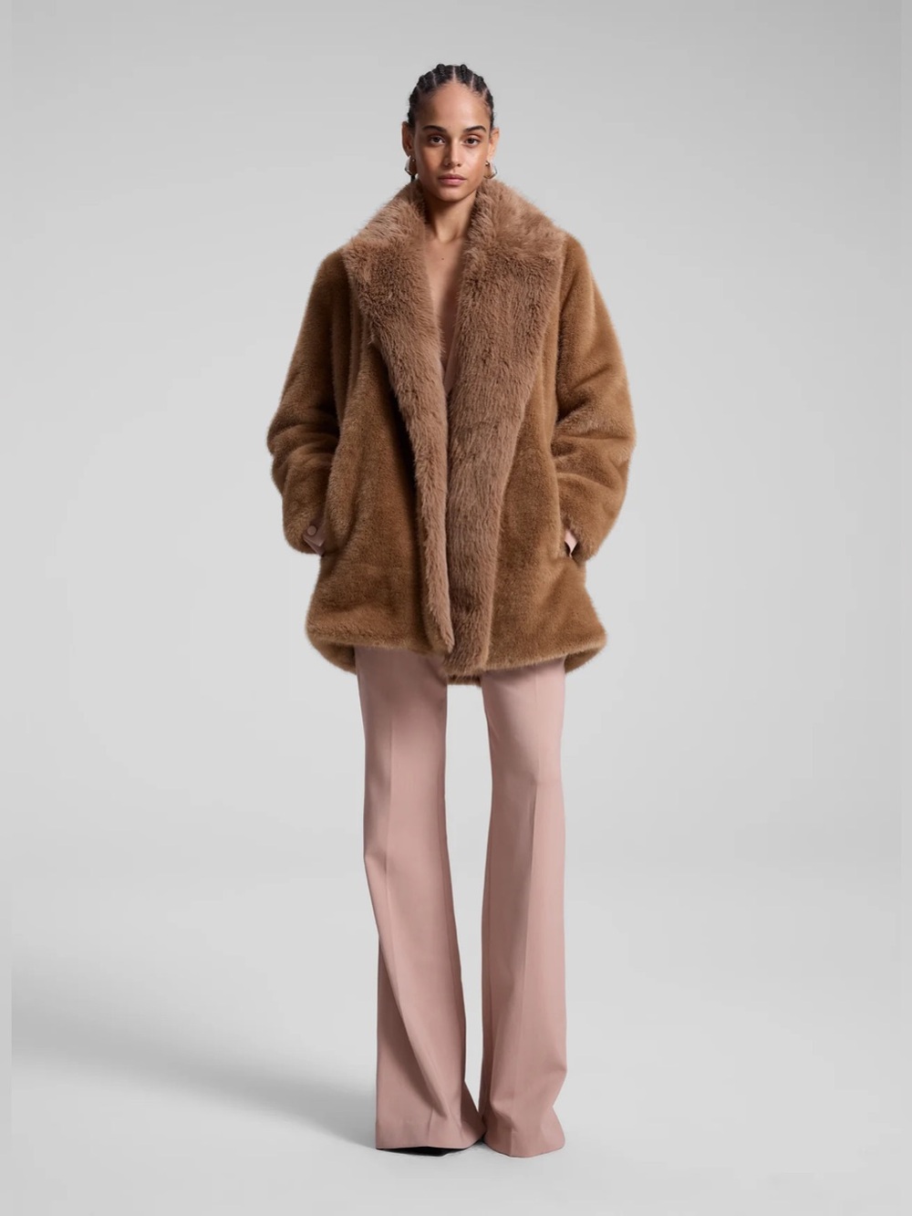 A.L.C. Nina Honey Brown Faux Fur Wide Notch Collar Teddy Jacket Coat Size S